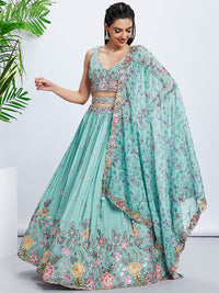 Thumbnail for House of Panchhi Mauve Chiffon Sequins And Thread Embroidery Lehenga Choli & Dupatta - Distacart