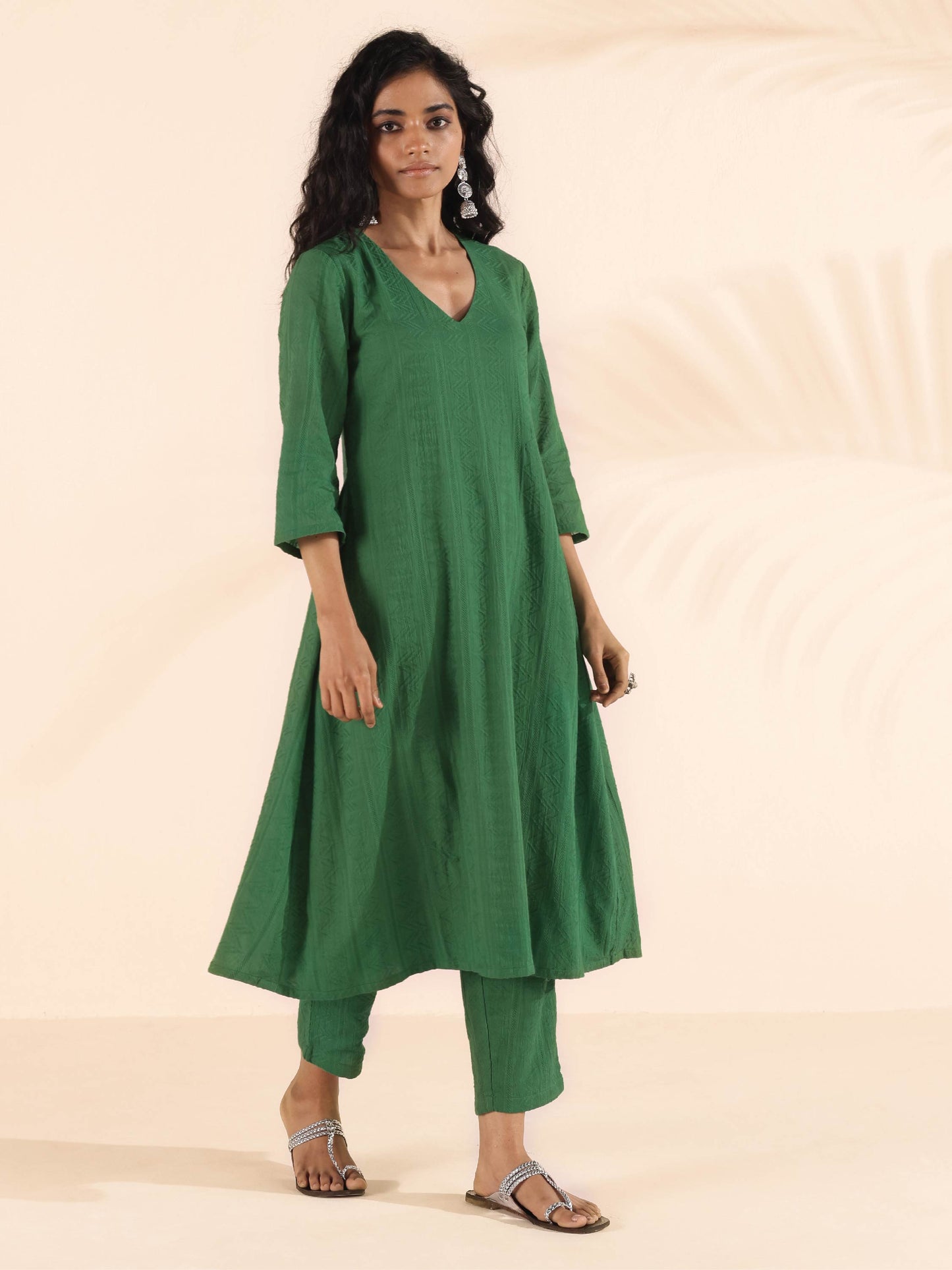 trueBrowns Green Cotton Dobby Kurta Pant Set - Distacart