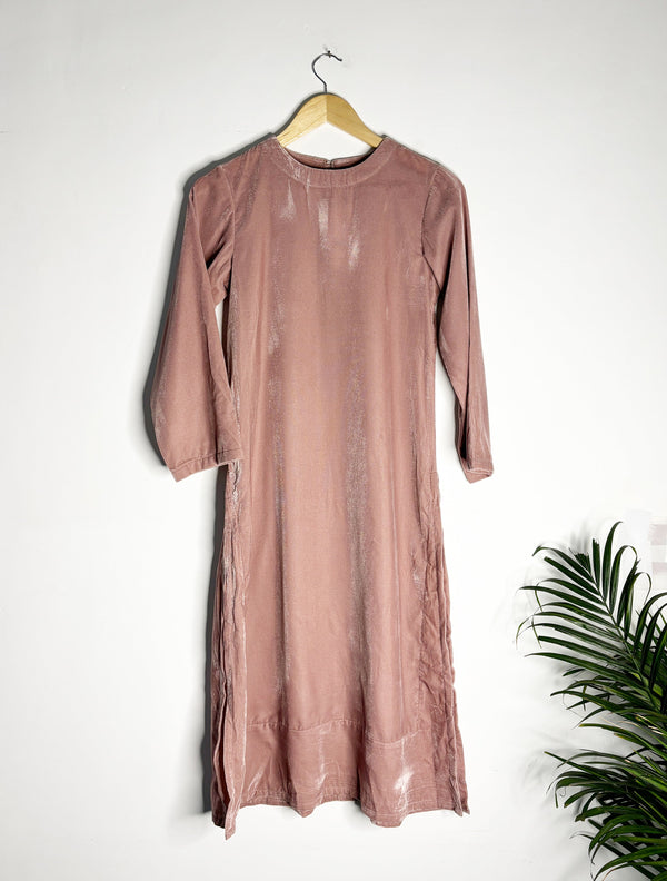 trueBrowns Light Pink Velvet High neck Kurta