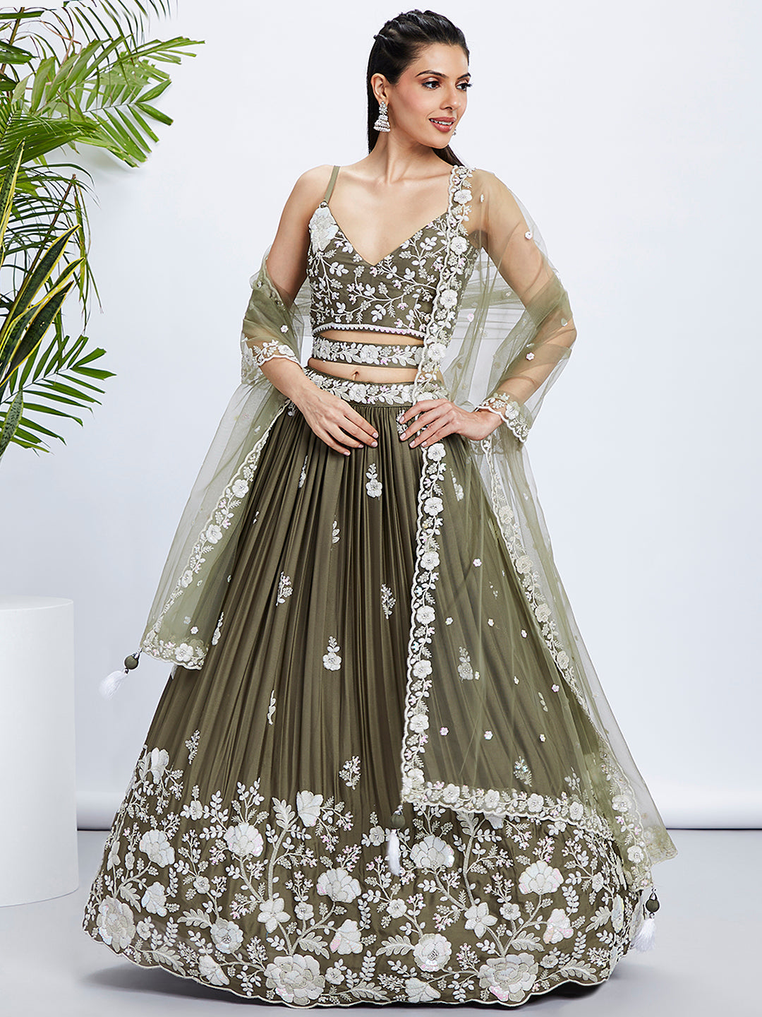 House of Panchhi Teal - Georgette Sequins, Mirror And Thread Embroidery Lehenga Choli - Distacart