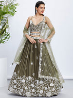Thumbnail for House of Panchhi Teal - Georgette Sequins, Mirror And Thread Embroidery Lehenga Choli - Distacart
