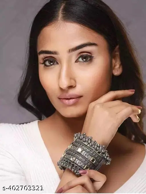 Tehzeeb Creations Women's Silver Colour Oxidised Bangle With Kundan - Distacart