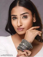 Thumbnail for Tehzeeb Creations Women's Silver Colour Oxidised Bangle With Kundan
