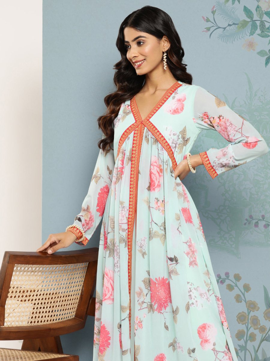 Ahalyaa Floral Printed Empire Kurta With Trousers - Distacart