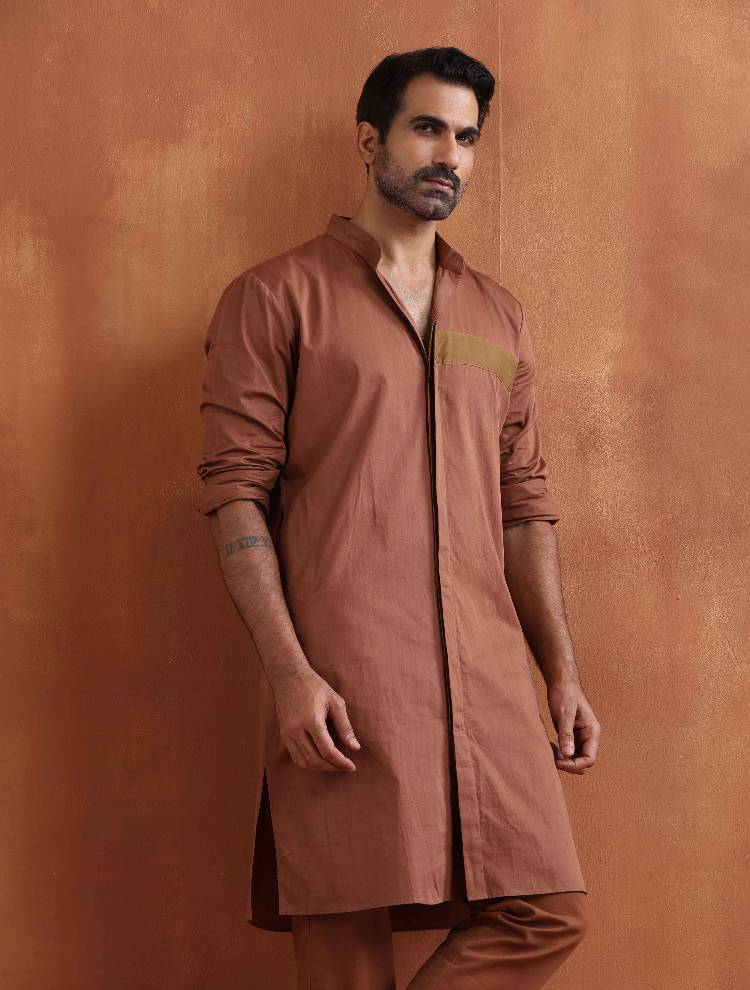 trueBrowns Men's Brown Cotton Front Open Kurta - Distacart
