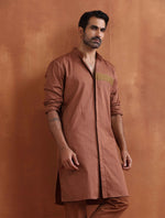 Thumbnail for trueBrowns Men's Brown Cotton Front Open Kurta