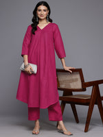 Thumbnail for Varanga Women Magenta Solid A-Line Kurta Paired With Tonal Bottom - Distacart
