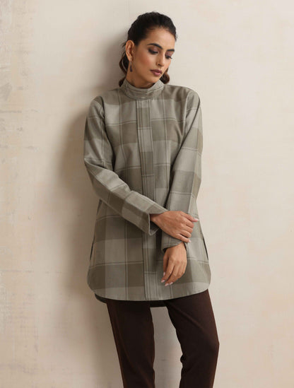 trueBrowns Green Check High Neck Winter Top - Distacart