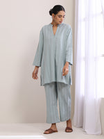 Thumbnail for trueBrowns Eggshell Blue Dobby Relaxed Fit Co-Ord Set - Distacart