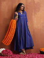 Thumbnail for trueBrowns Blue Stripe Flared Anarkali Kurta Set
