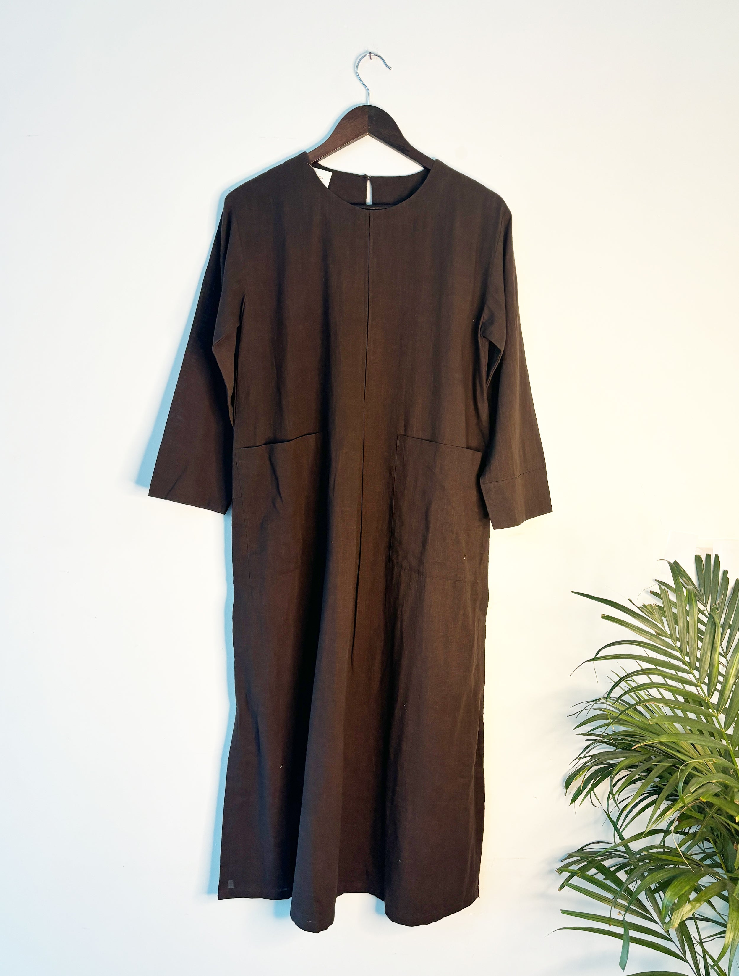 trueBrowns Beige Slub Dress - Distacart