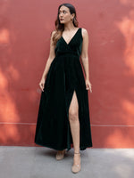 Thumbnail for trueBrowns Dark Green Velvet Sleeveless Dress - Distacart