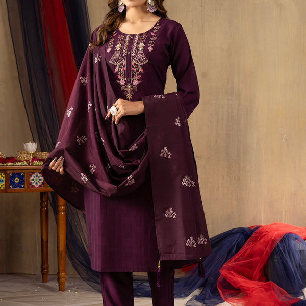 Pramukh Fab Wine Color Viscose Kurta Set - Distacart