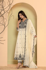 Thumbnail for Varanga Women Thread Embroidered Anarkali Kurta Paired With Bottom And Dupatta