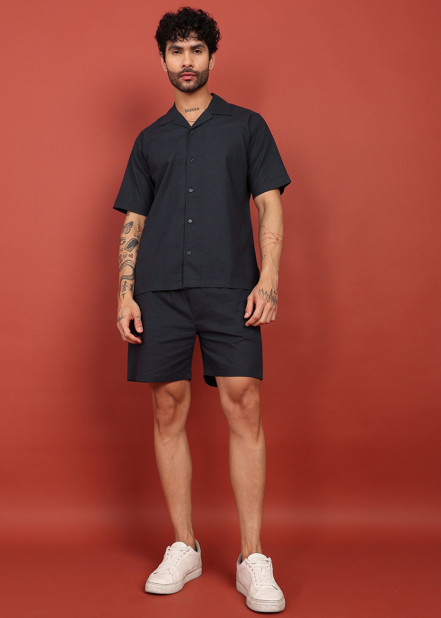 Fabmade Midnight Black Cuban Collar Co-Ord Set - Distacart