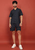 Fabmade Midnight Black Cuban Collar Co-Ord Set - Distacart