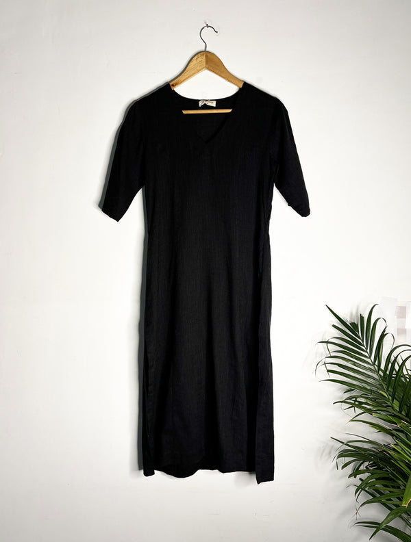 trueBrowns Black Slub Kurta