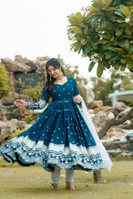 Thumbnail for Yash Enterprise Navy Blue Fux Georgette With Emboidery Work Slwar Suits Stitched
