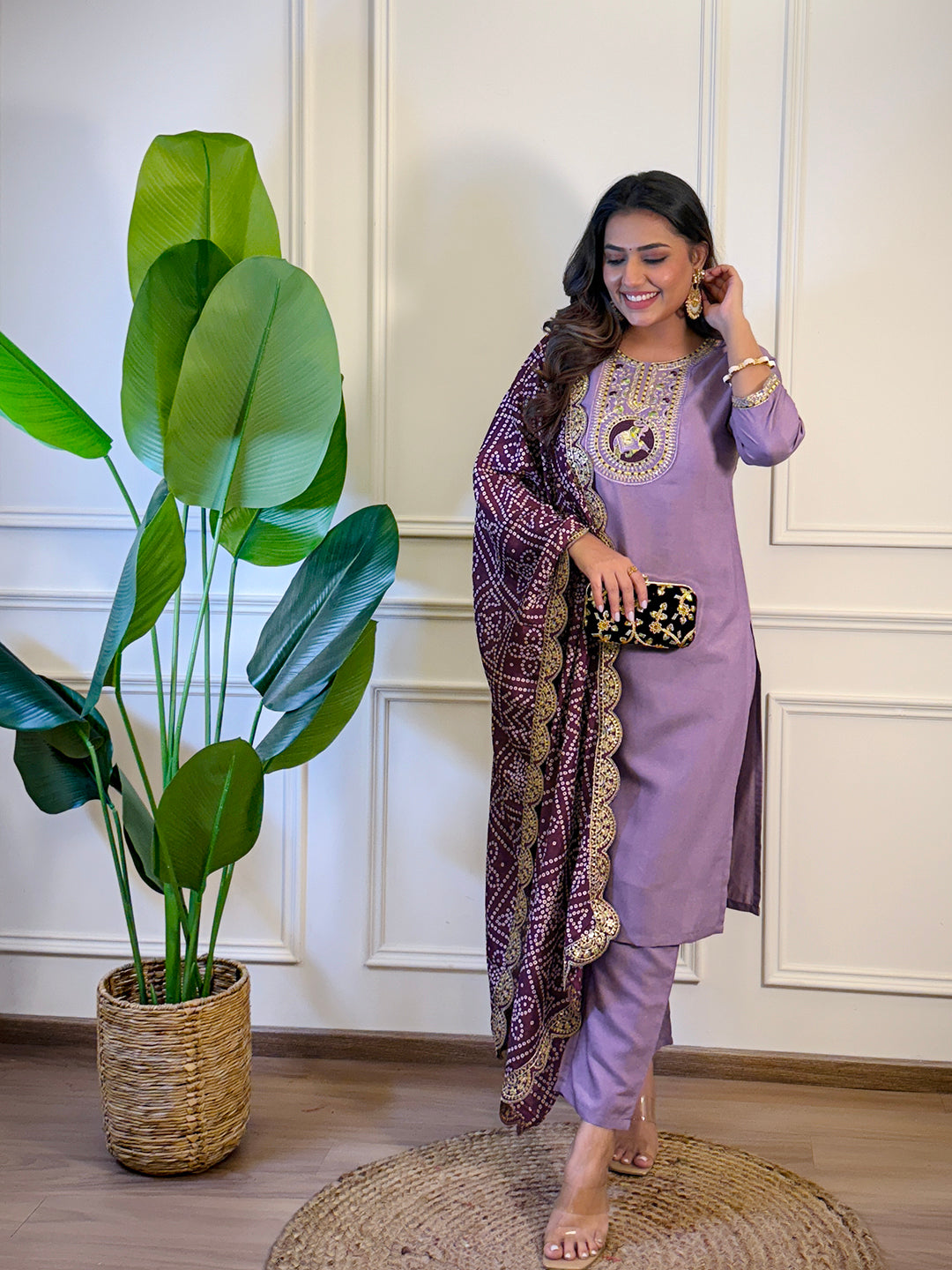 The52 Women's Gorgeous Viscose Embroidery Straight Kurta with Pant And Dupatta Set