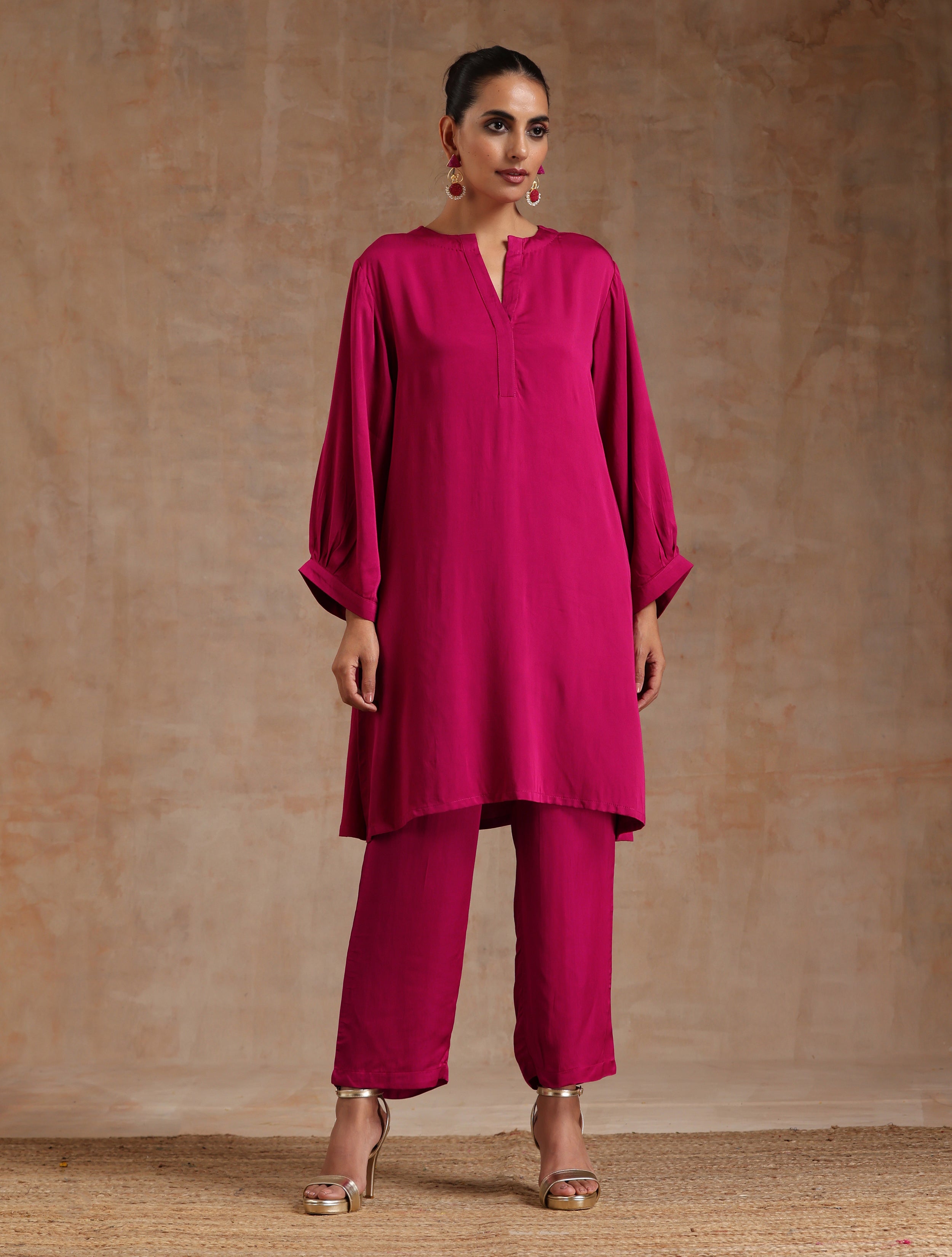 trueBrowns Pink Modal Satin Relax Co-ord Set - Distacart