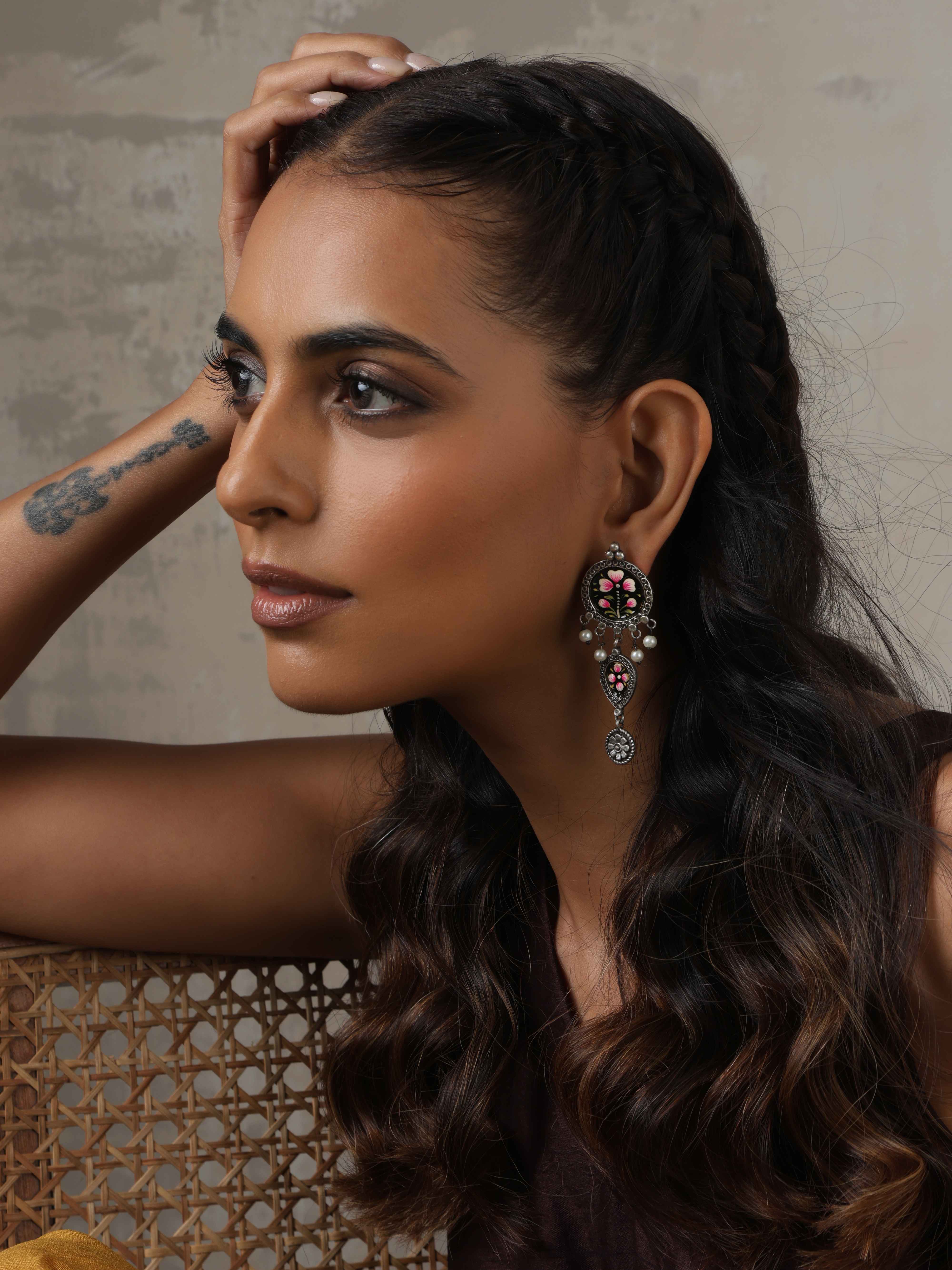 trueBrowns Silver Tone Handpainted Dangle Earrings - Distacart