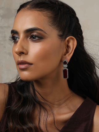 trueBrowns Silver tone Red Stone Drop Earrings - Distacart