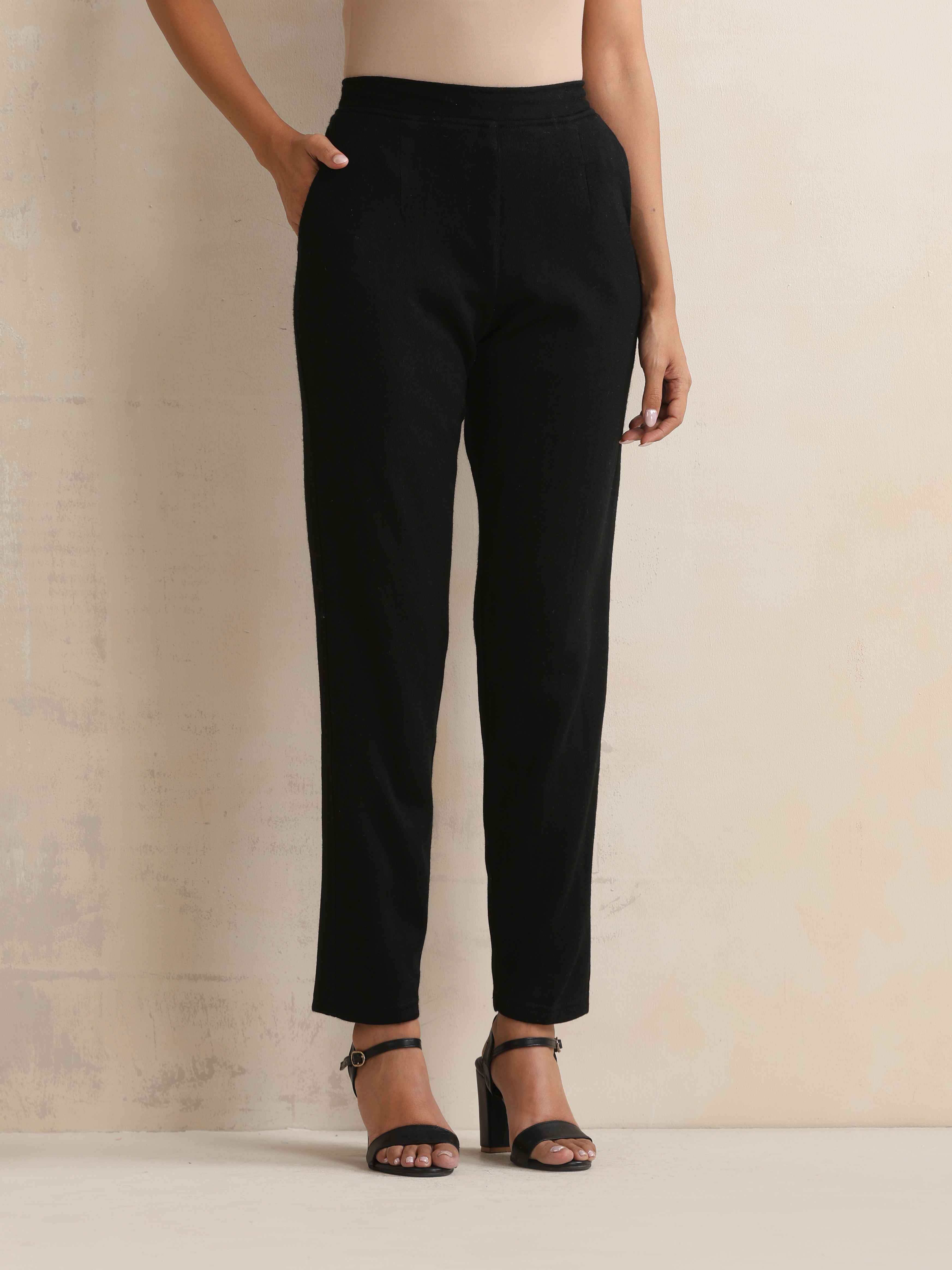 trueBrowns Black Woollen Pants - Distacart