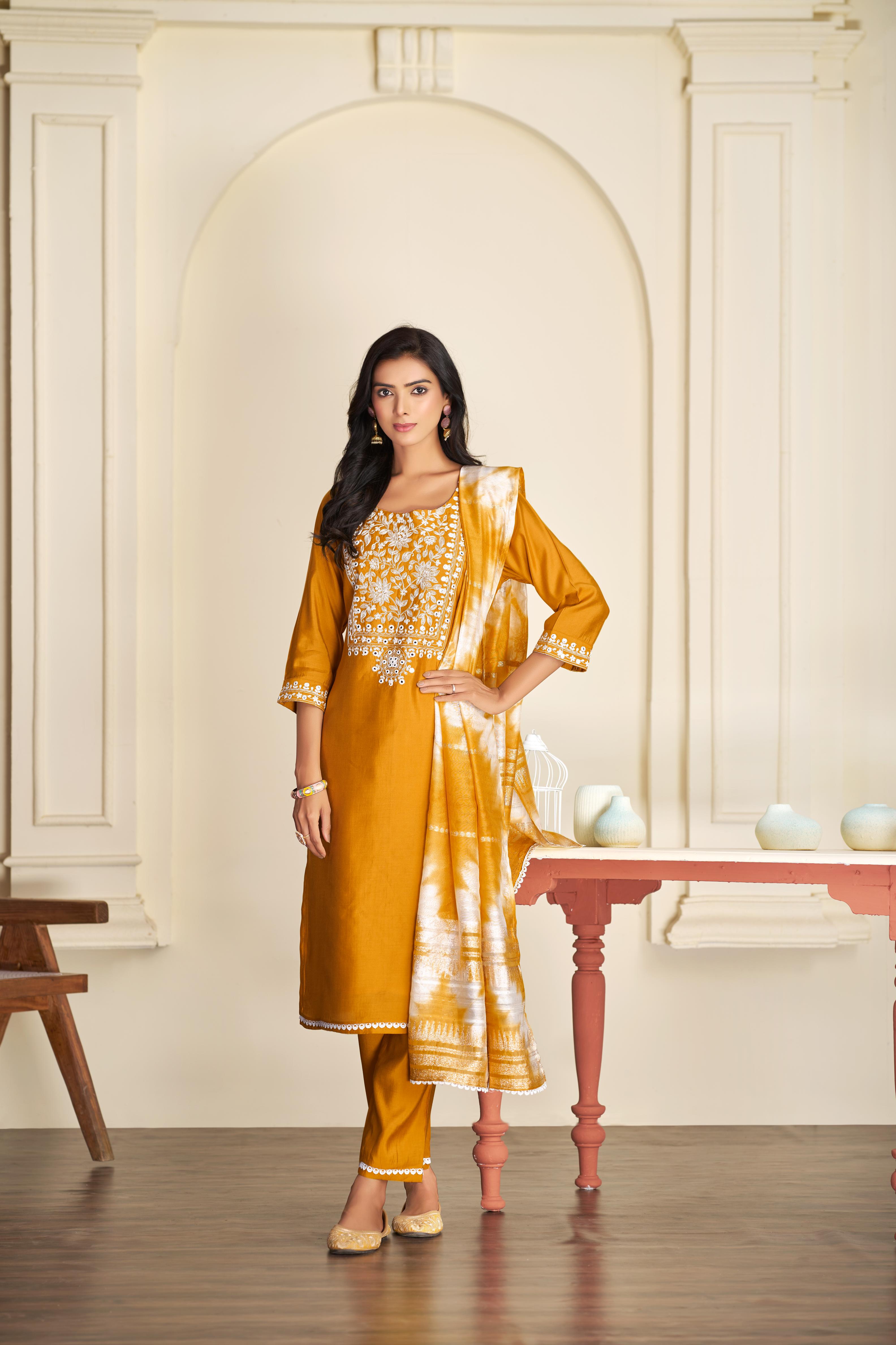 BulBul Shreya Silk Mustard Kurta Set with Dupatta
