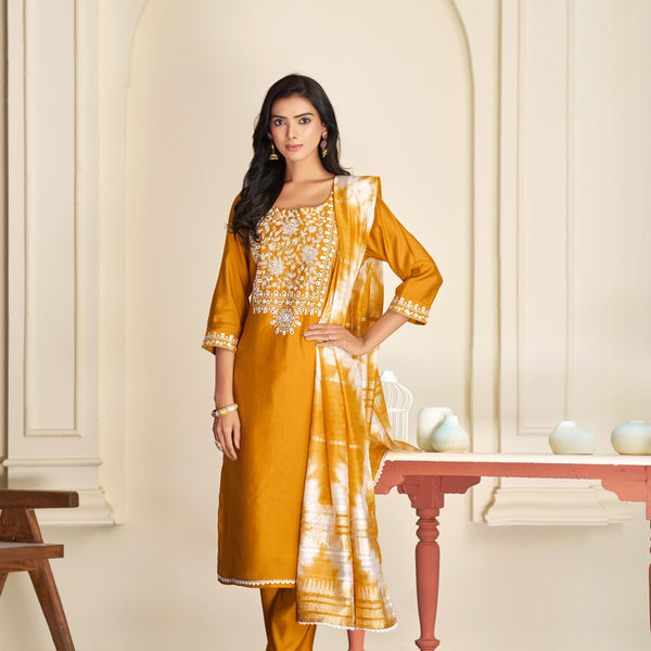 BulBul Shreya Silk Mustard Kurta Set with Dupatta
