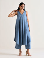 Thumbnail for trueBrowns Light Blue Sleeveless Flared Kurta Pant Set - Distacart