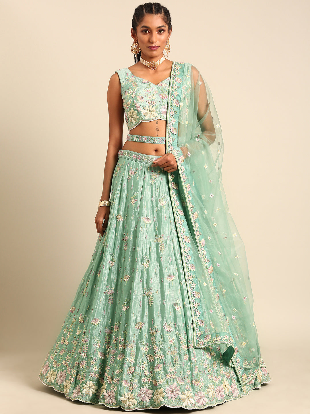 House of Panchhi Sea Green Georgette heavy Sequinse embroidery Lehenga choli & Dupatta - Distacart