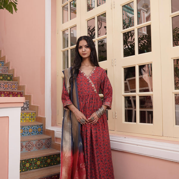 BulBul Inayat Chanderi Red Kurta Set with Dupatta