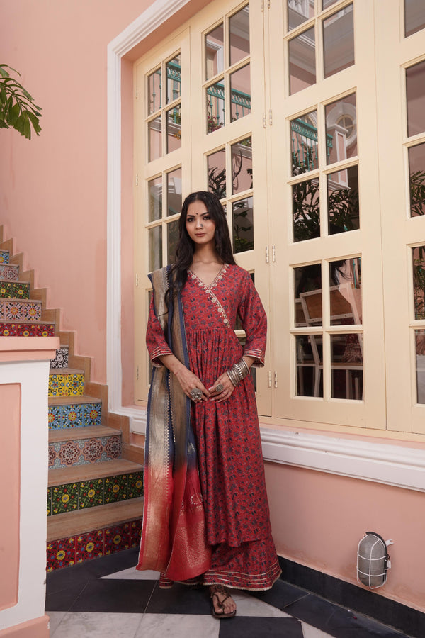 BulBul Inayat Chanderi Red Kurta Set with Dupatta