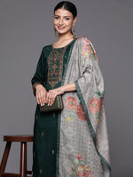 Thumbnail for Varanga Women Green Three Quater Sleeve Embroidered Kurta Paired With Sharara And Dupatta - Distacart