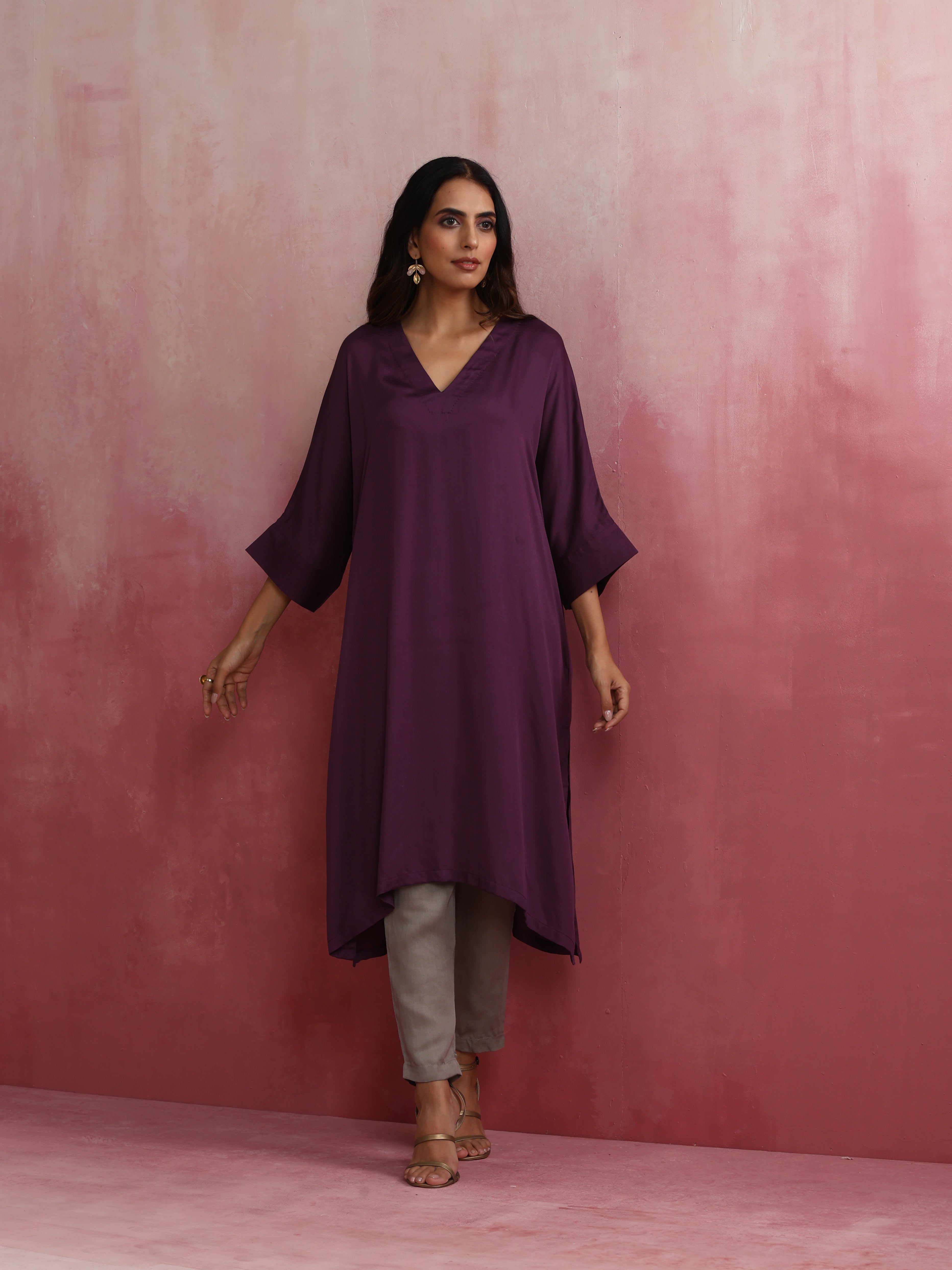 trueBrowns Purple Modal Kimono Kurta Set - Distacart