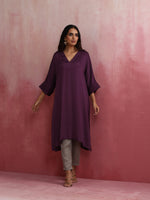 Thumbnail for trueBrowns Purple Modal Kimono Kurta Set - Distacart