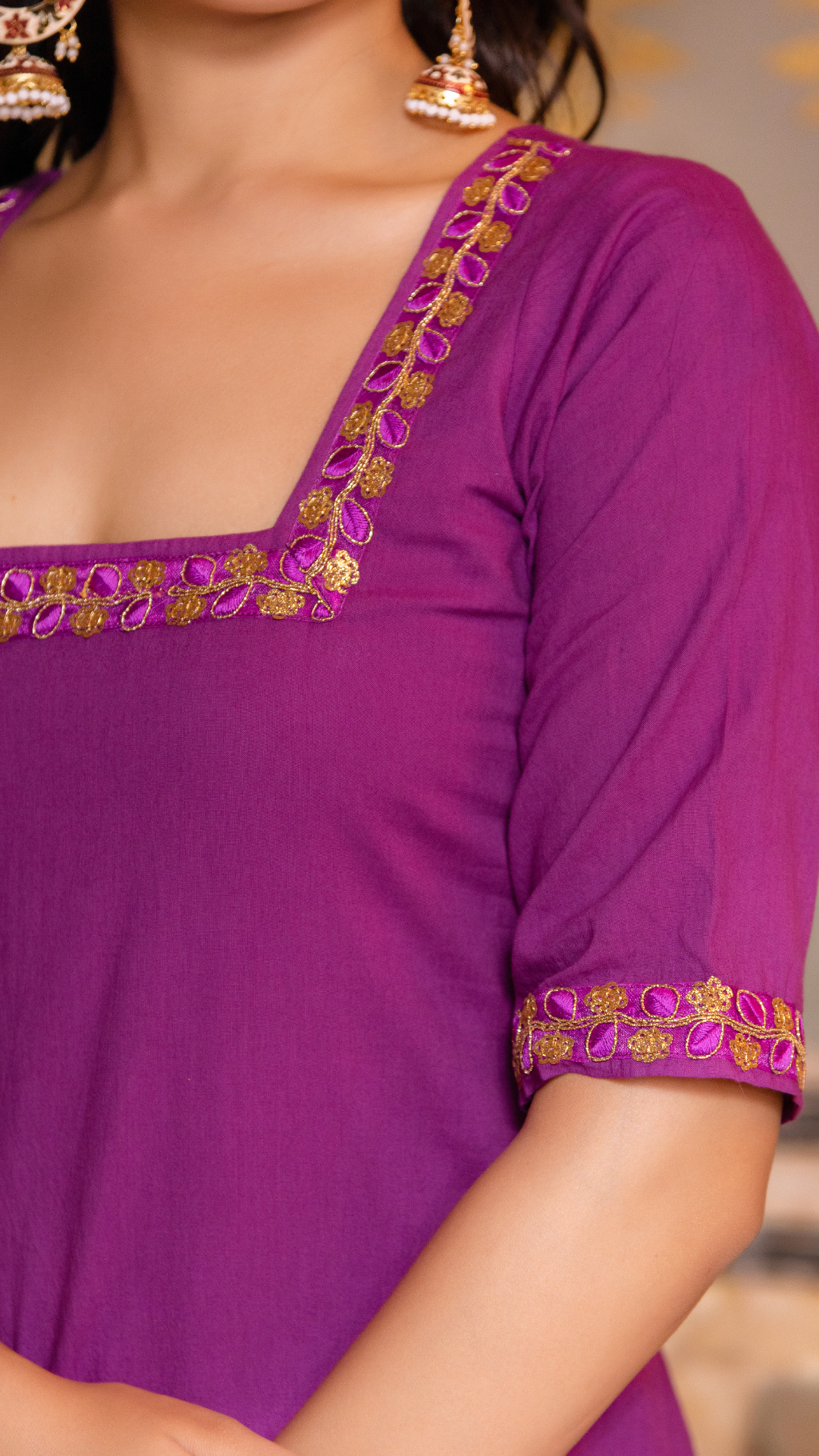 Pomcha Jaipur Gaurangi Purple Gota Lace Embroidery Suit Set