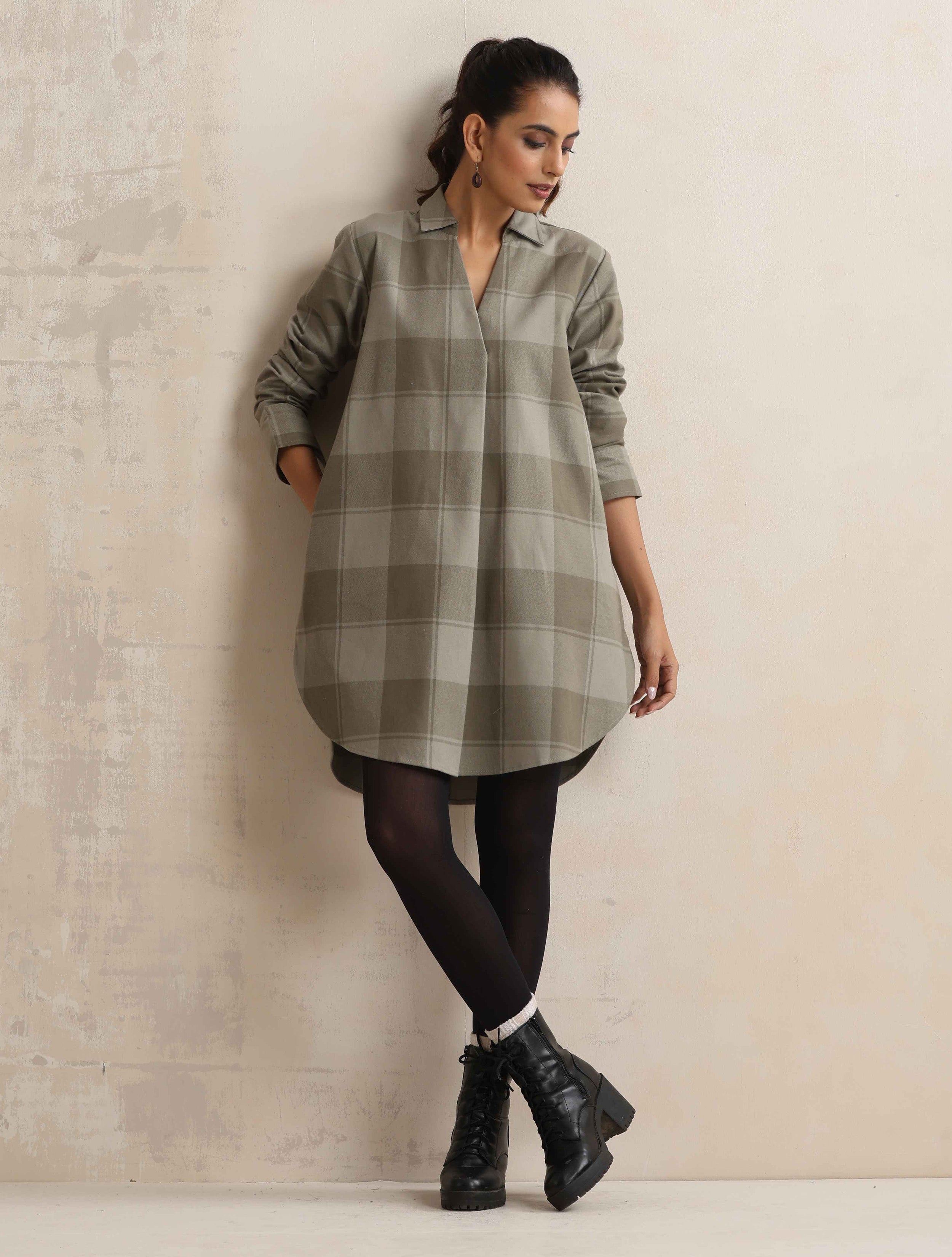 trueBrowns Green Check Pleated Winter Top - Distacart
