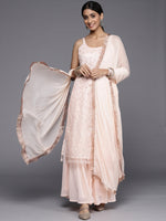 Thumbnail for Varanga Peach Embroidered Kurta Paired With Tonal Sharara And Dupatta - Distacart