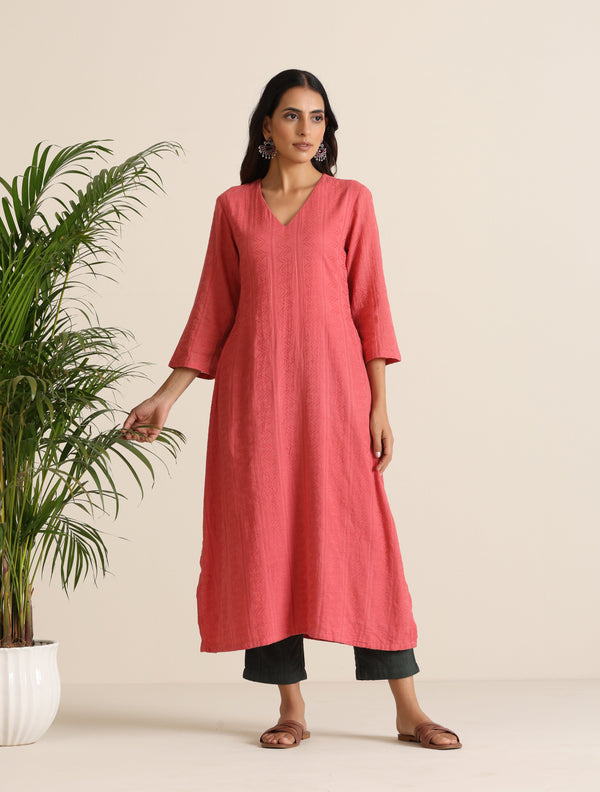 trueBrowns Coral Cotton Dobby Kurta Set