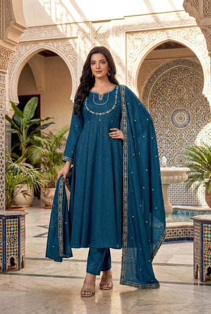 Anaita Blue Anarkali Readymade Suit with Embroidery Work - Dista