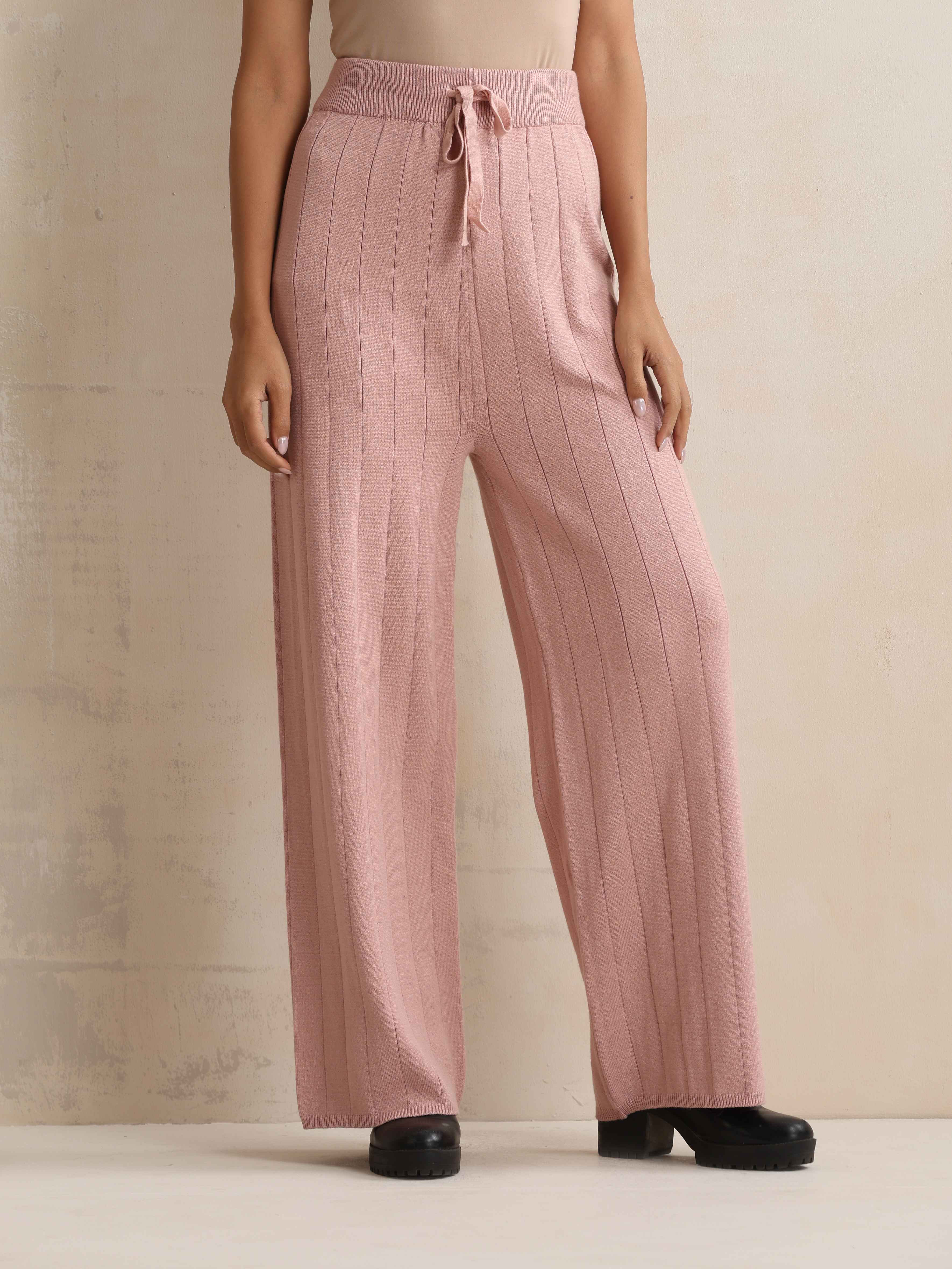 trueBrowns Pink Woollen Flared Pants - Distacart