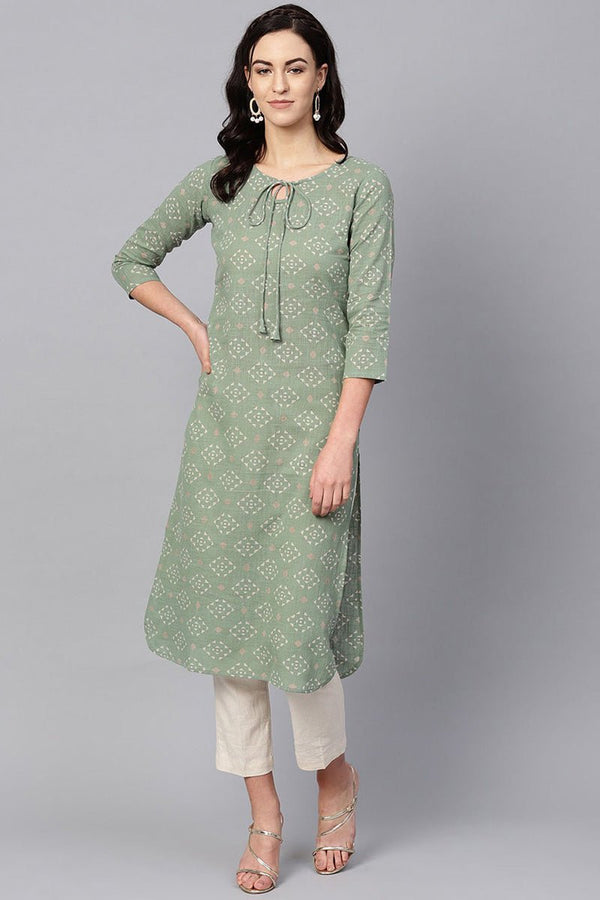 Ahika Sea Green Color Printed Trendy Kurti