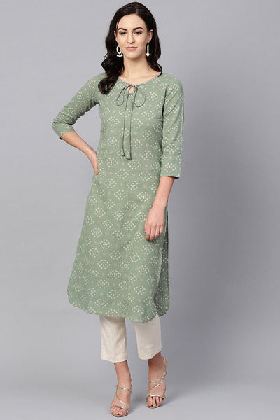 Ahika Sea Green Color Printed Trendy Kurti