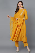 Thumbnail for Ahika Mustard Poly Silk Flared Suit Set