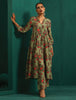 trueBrowns Green Floral Muslin Silk Printed Front Slit Kurta Pant Set - Distacart