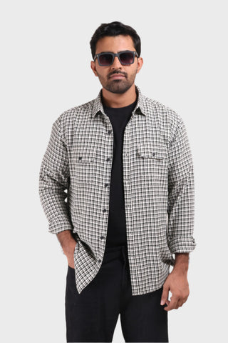 Xkind White Textured Checks Overshirt/ Shirt
