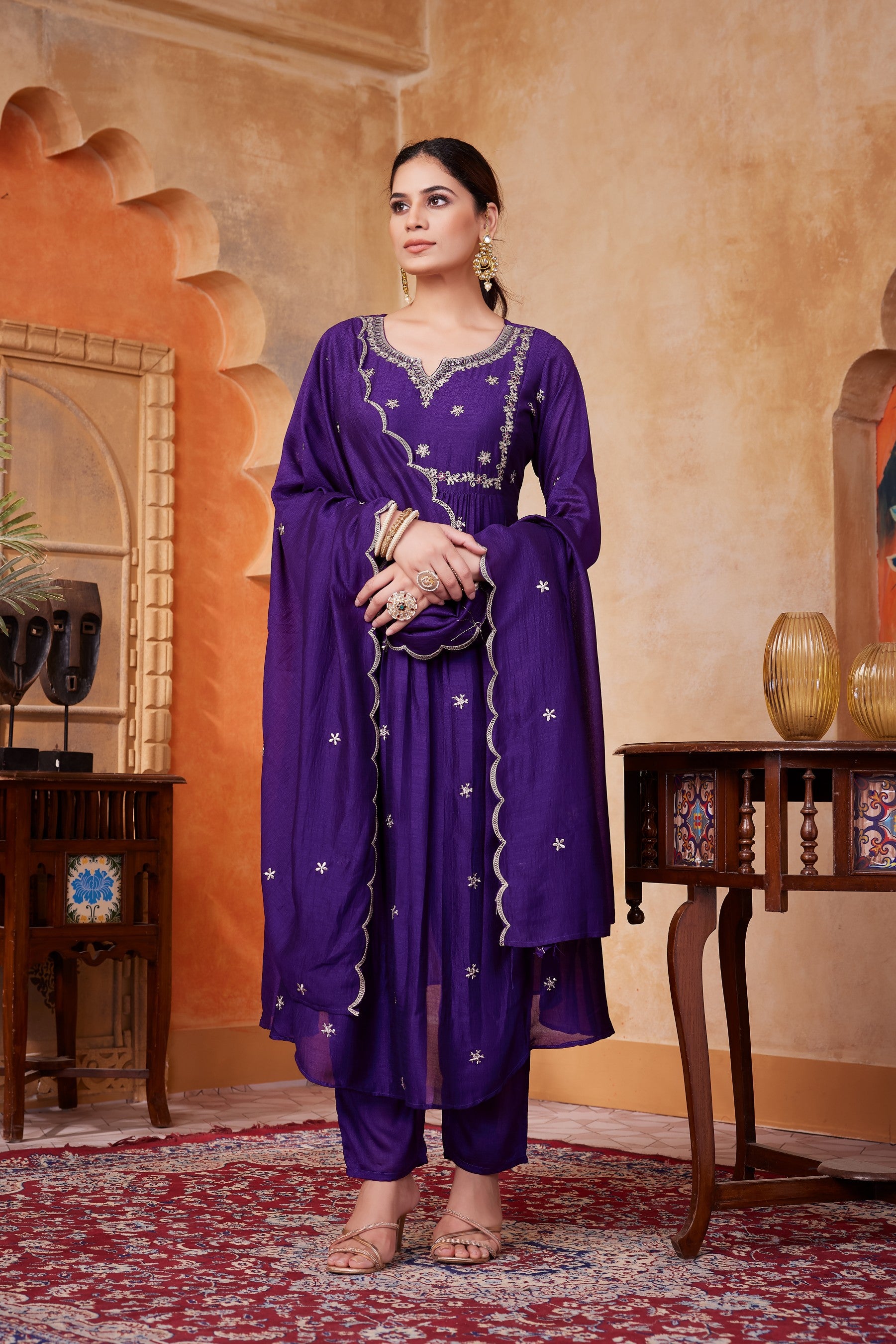 Anaita Purple Anarkali Readymade Suit with Embroidery Work - Dista