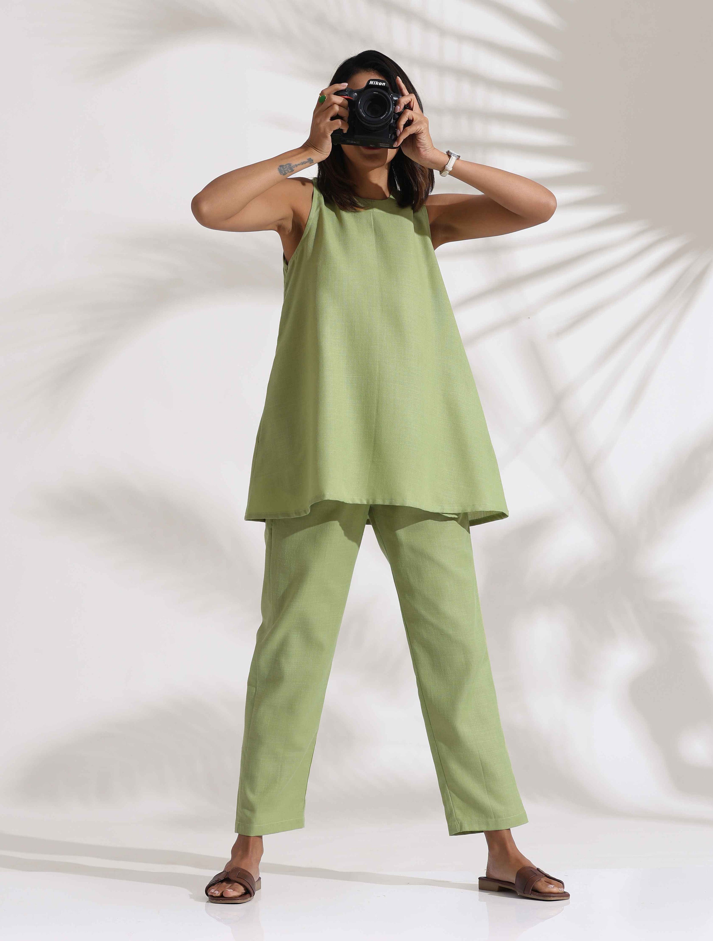 trueBrowns Green Slub Co-ord Set - Distacart