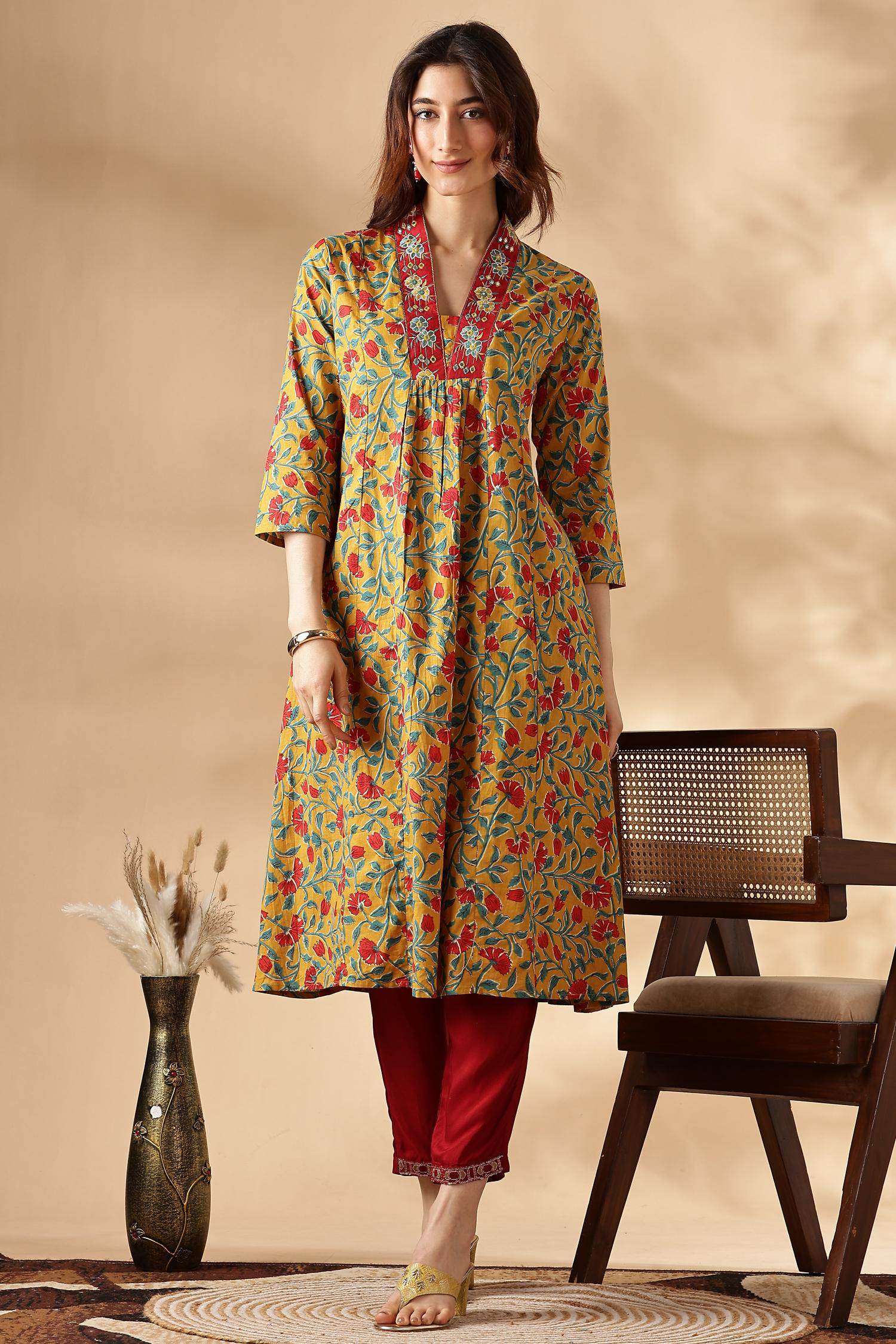 BulBul Anupriya Cotton Mustard Kurta Set with Dupatta